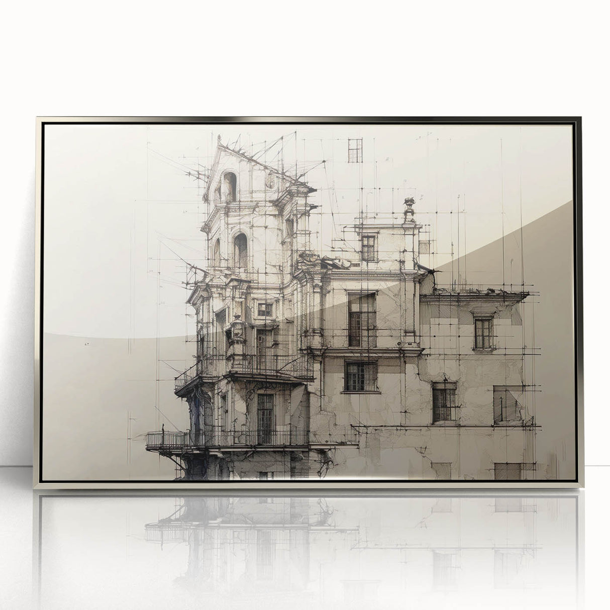 Architectural Wall Art - Vintage Building Design Illustration