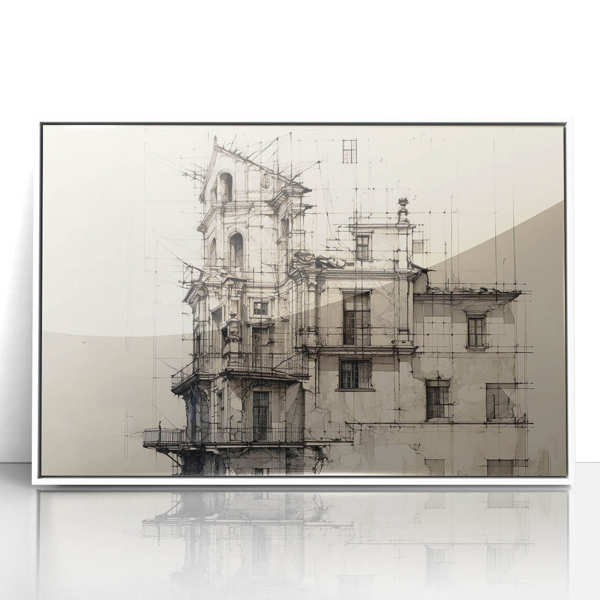 Architectural Wall Art - Vintage Building Design Illustration