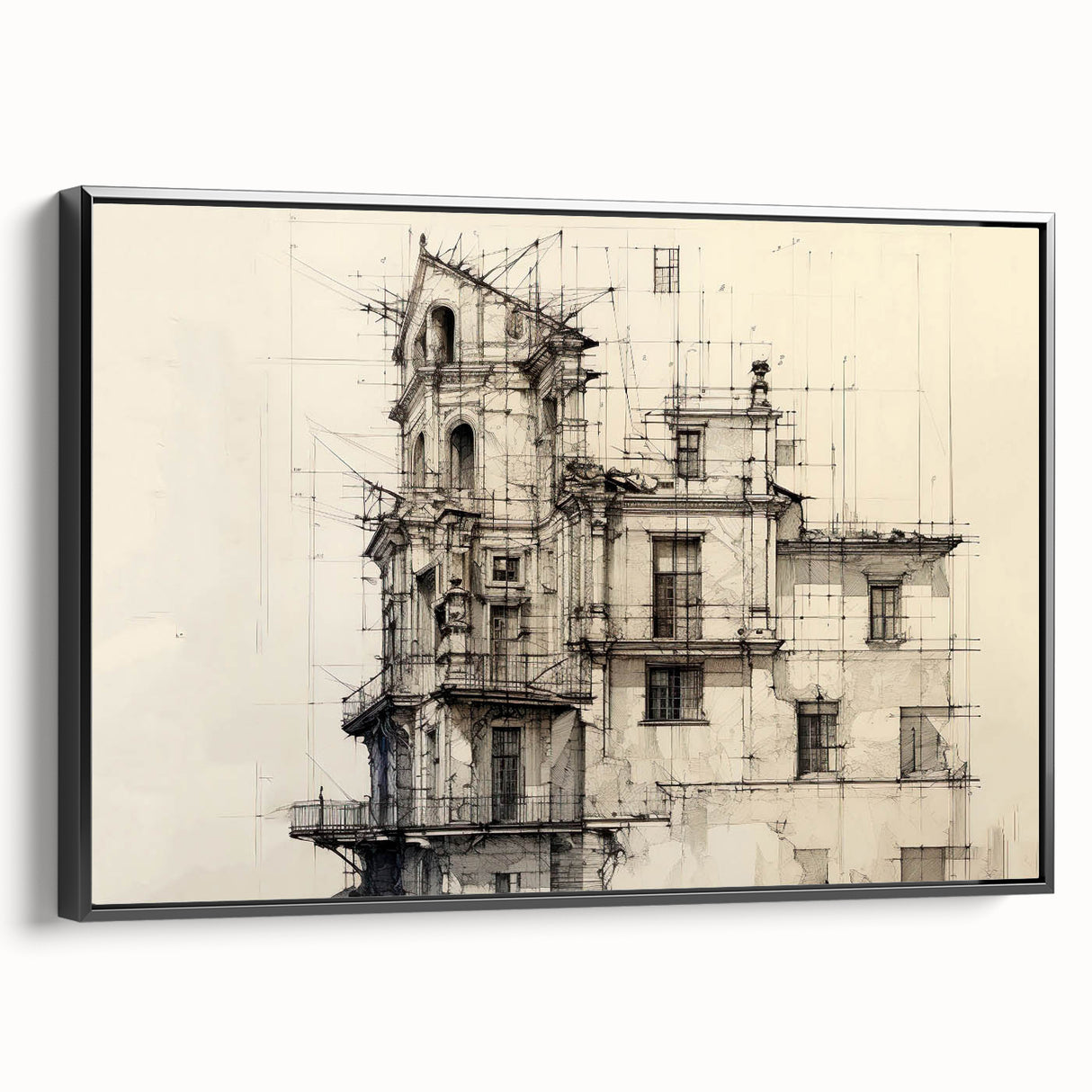 Architectural Wall Art - Vintage Building Design Illustration