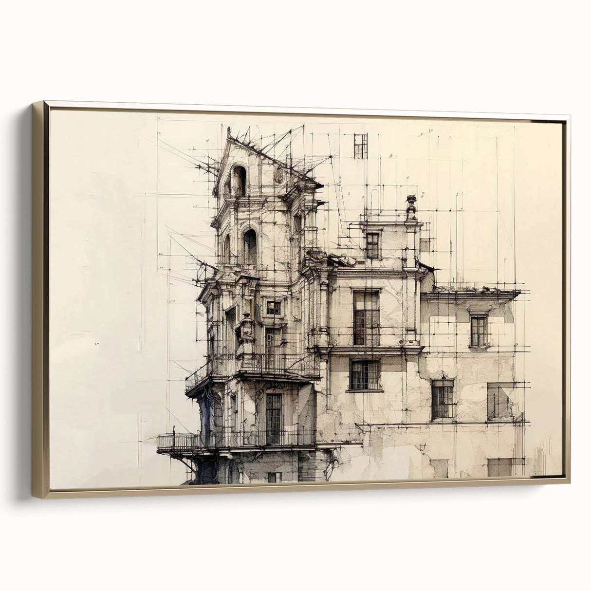Architectural Wall Art - Vintage Building Design Illustration