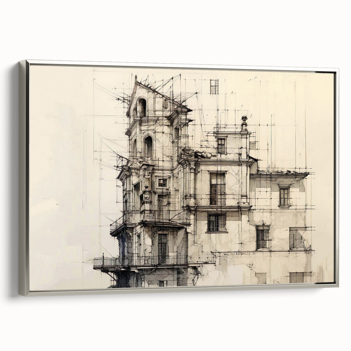 Architectural Wall Art - Vintage Building Design Illustration