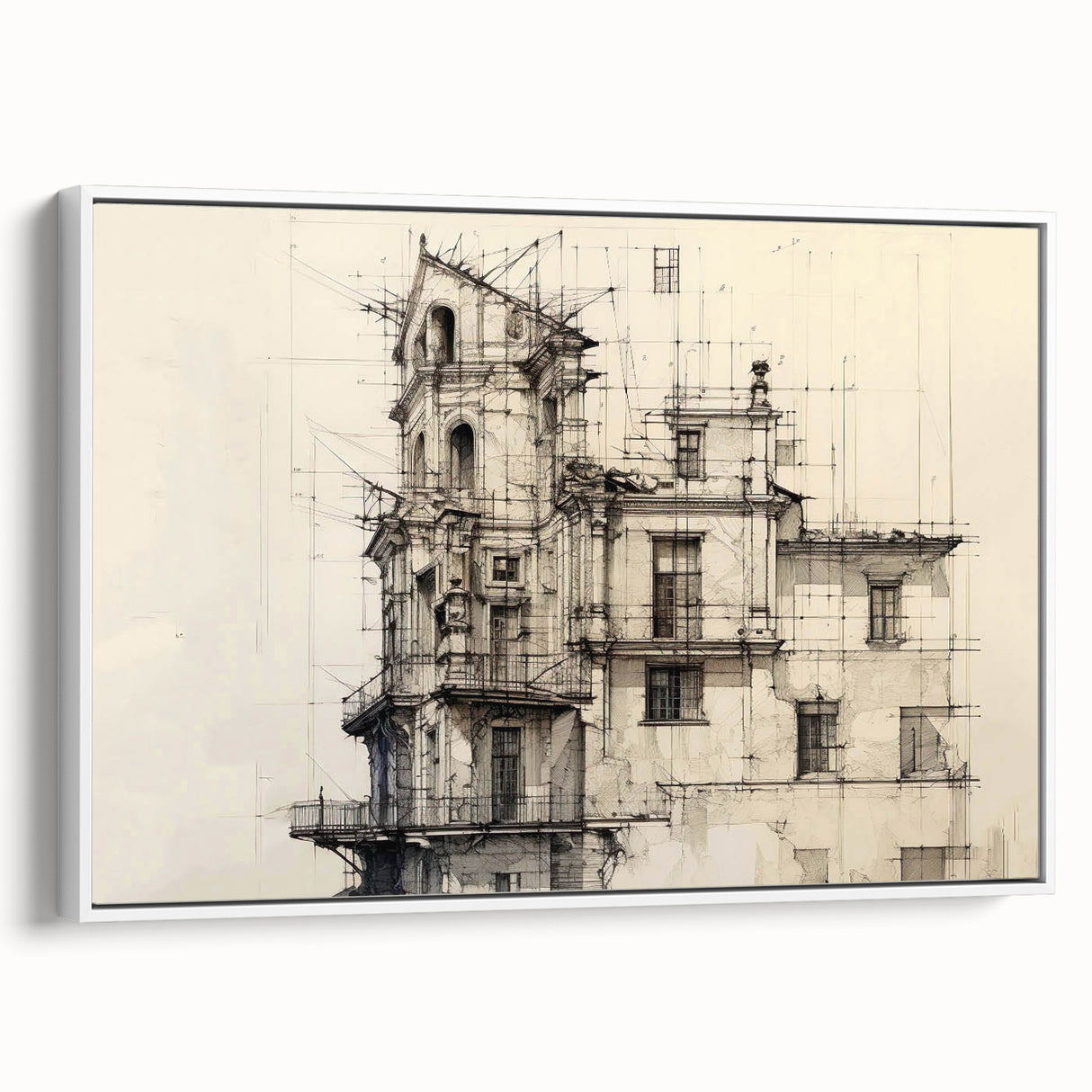 Architectural Wall Art - Vintage Building Design Illustration