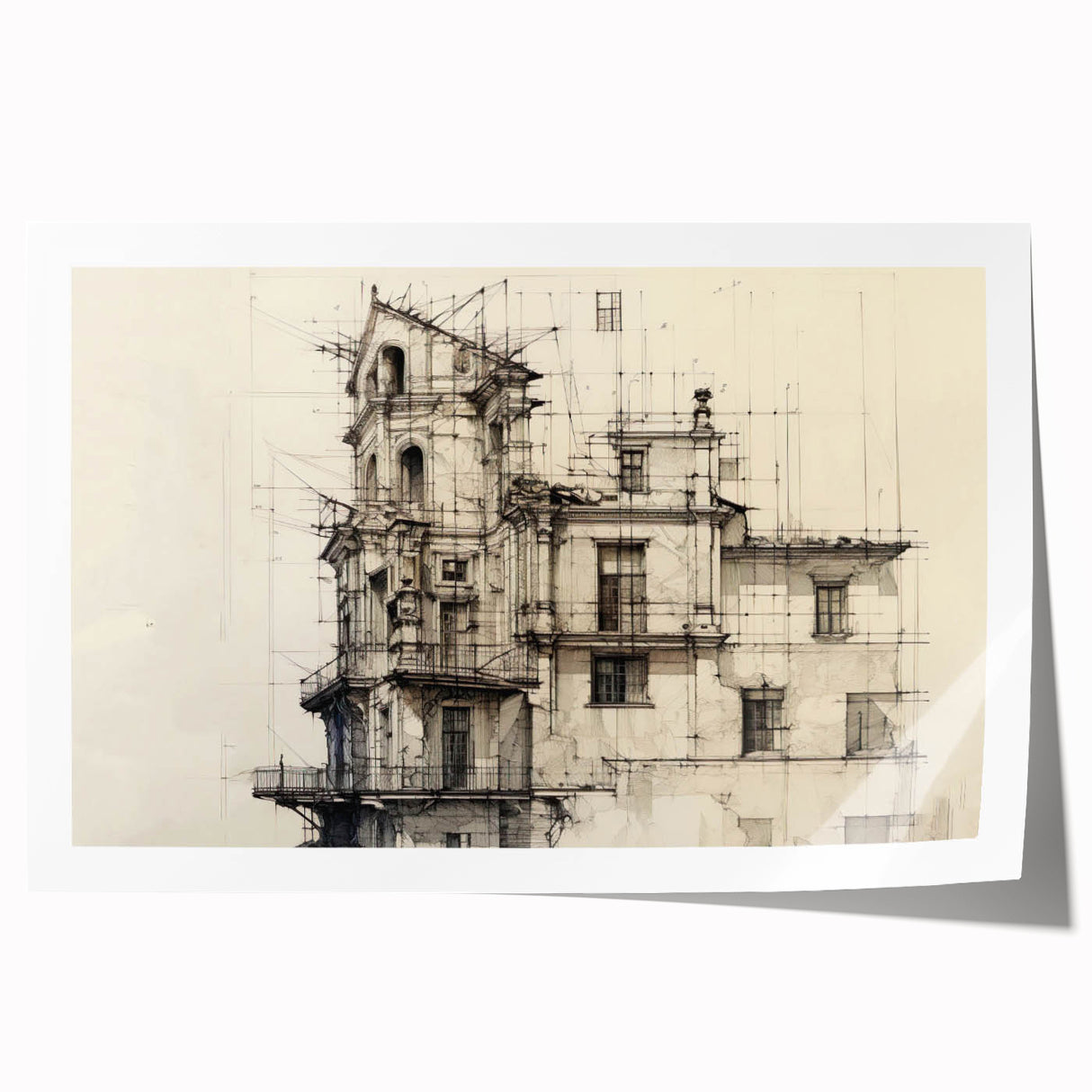 Architectural Wall Art - Vintage Building Design Illustration