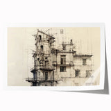Architectural Wall Art - Vintage Building Design Illustration