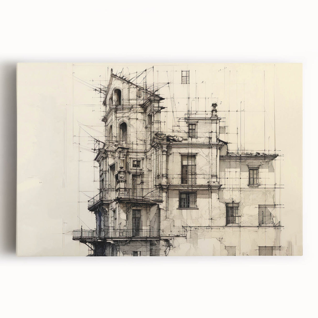 Architectural Wall Art - Vintage Building Design Illustration