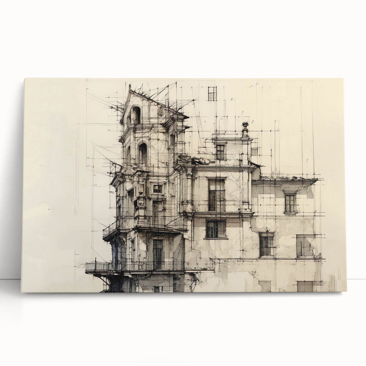 Architectural Wall Art - Vintage Building Design Illustration