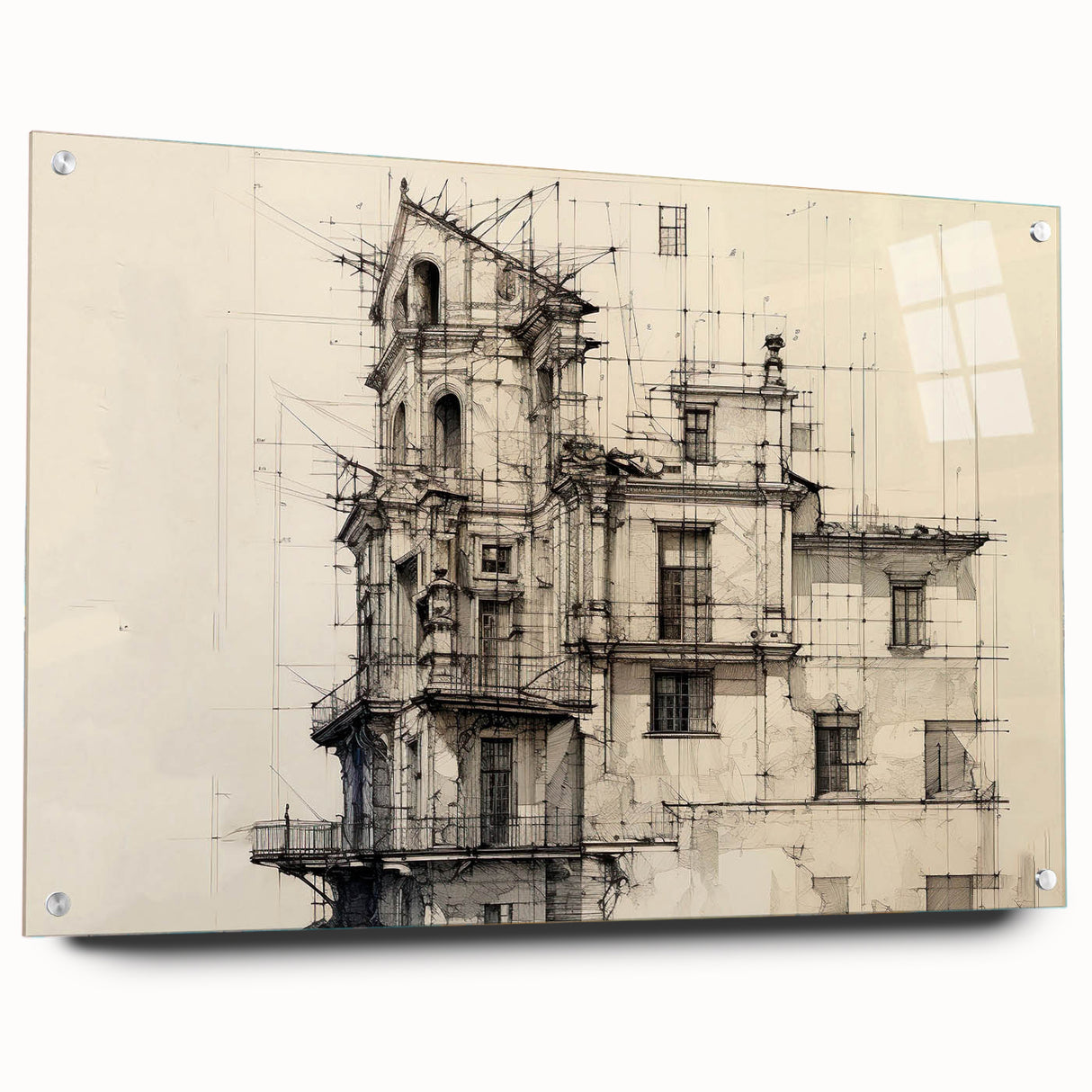 Architectural Wall Art - Vintage Building Design Illustration