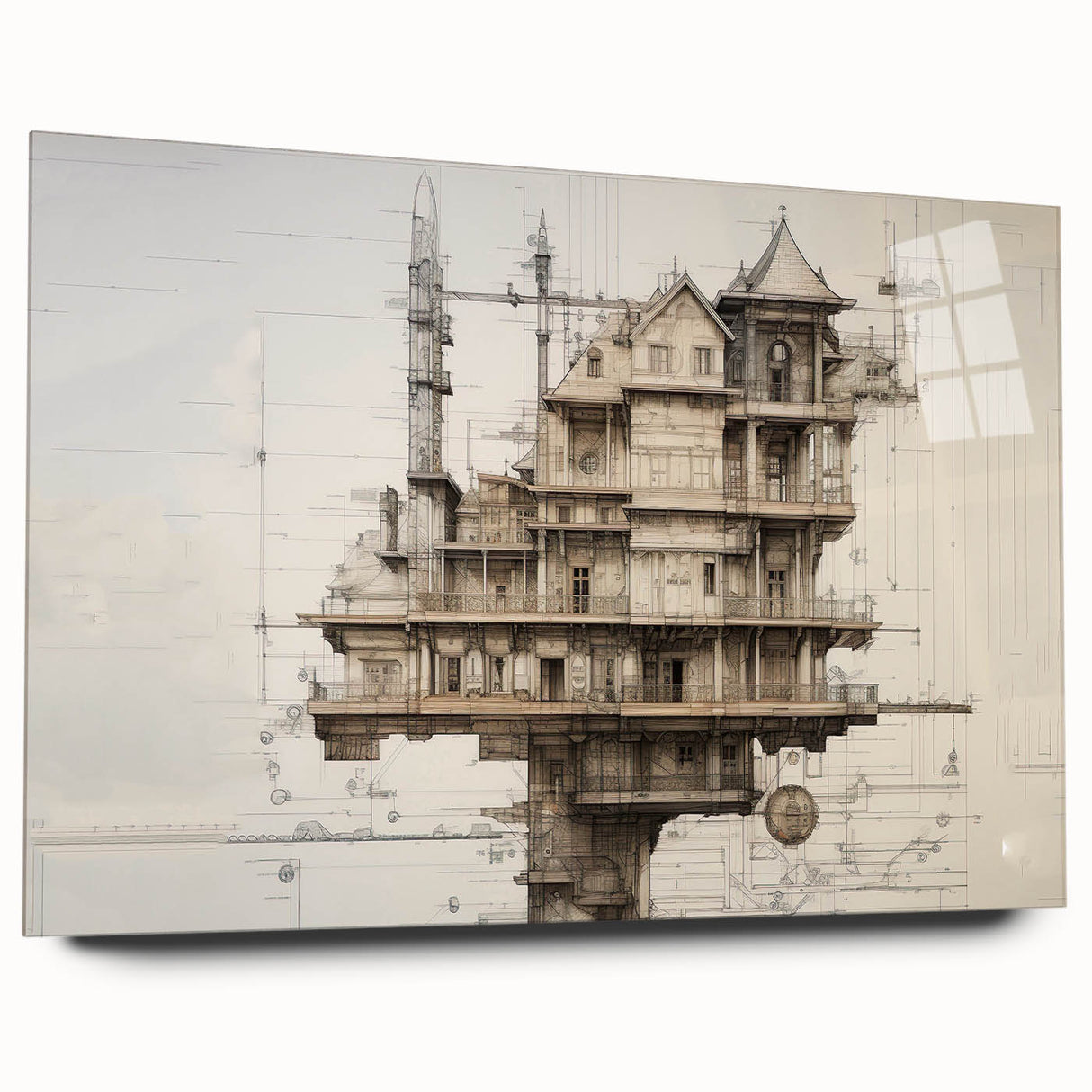 Architectural Wall Art - Vintage Mansion Illustration