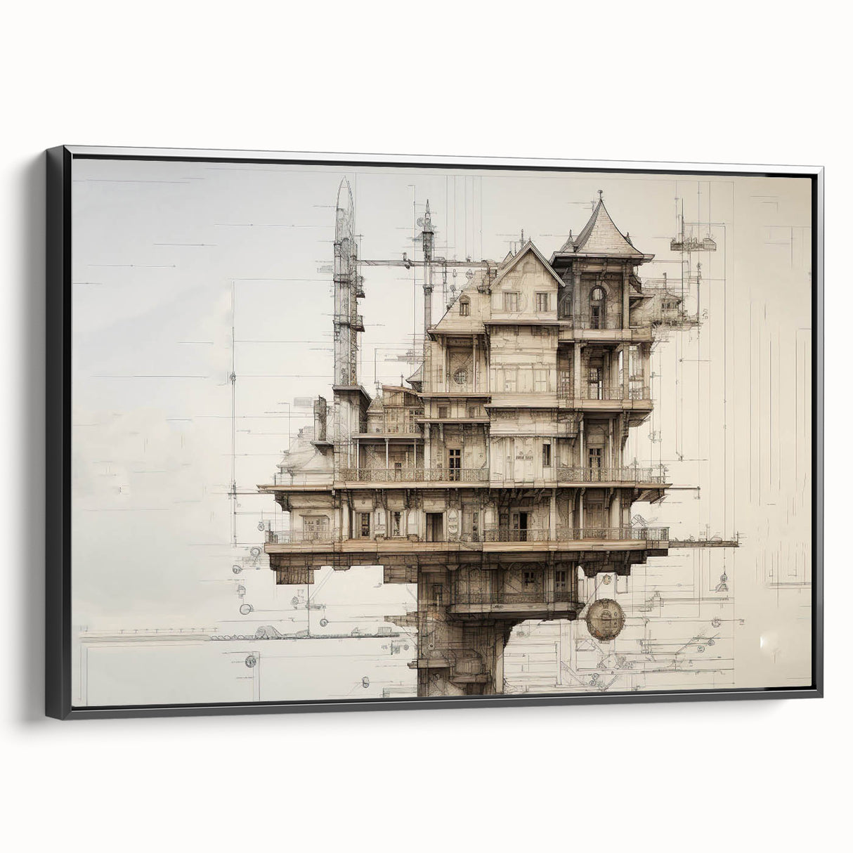 Architectural Wall Art - Vintage Mansion Illustration