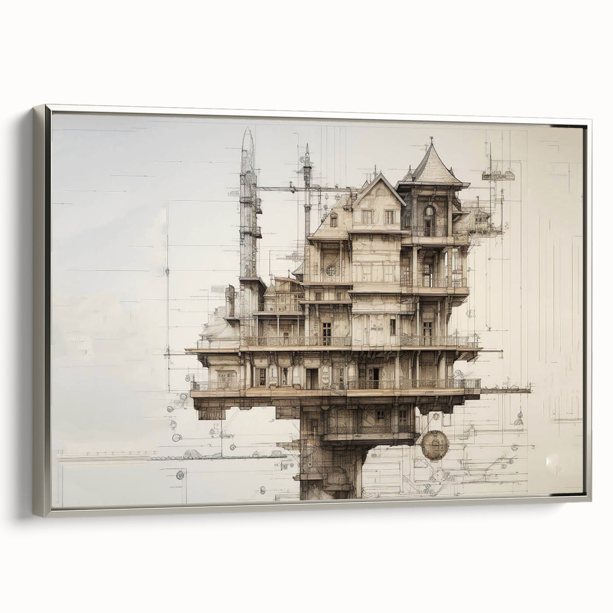 Architectural Wall Art - Vintage Mansion Illustration