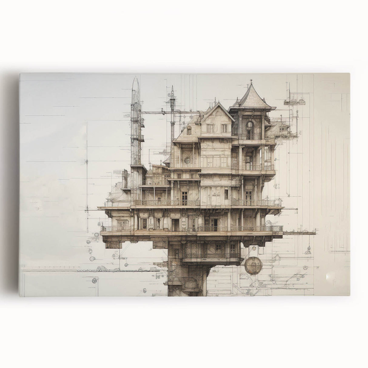 Architectural Wall Art - Vintage Mansion Illustration