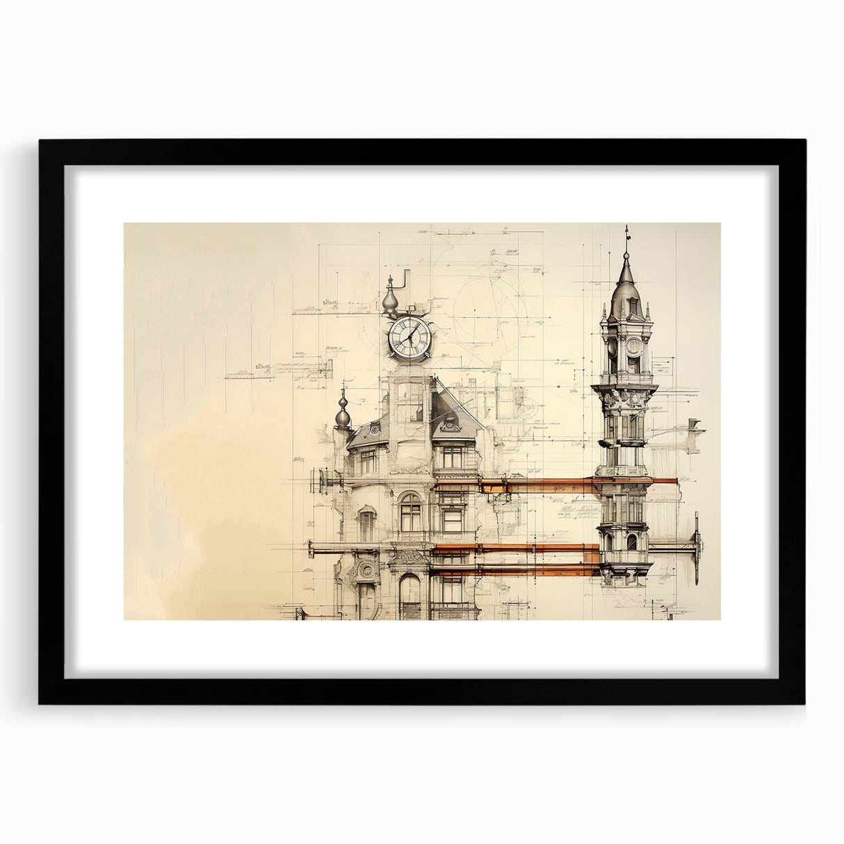 Architectural Wall Art - Clock Tower Illustration