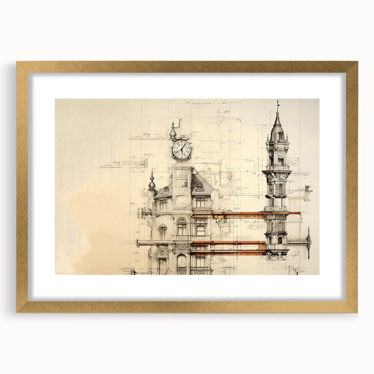 Architectural Wall Art - Clock Tower Illustration