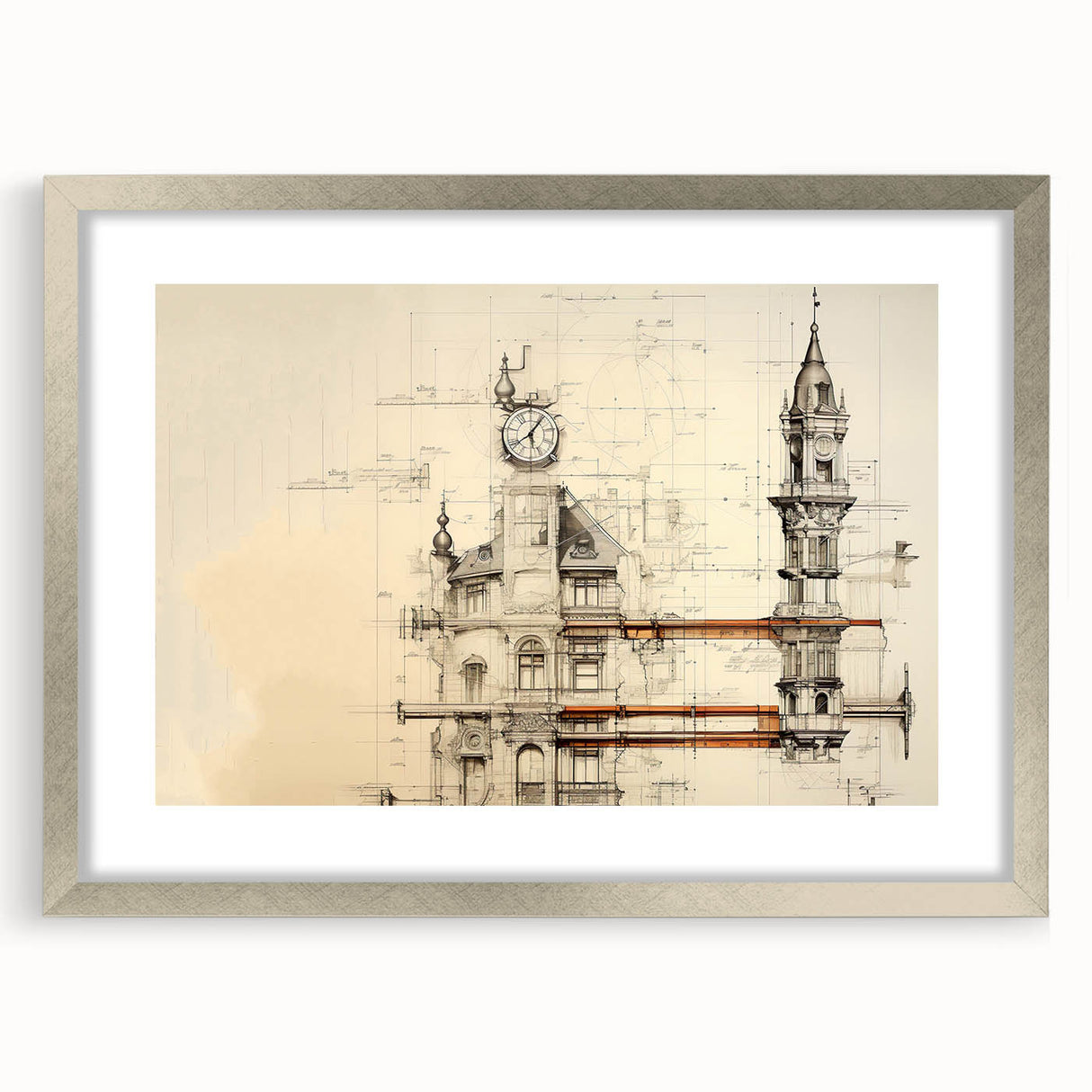Architectural Wall Art - Clock Tower Illustration