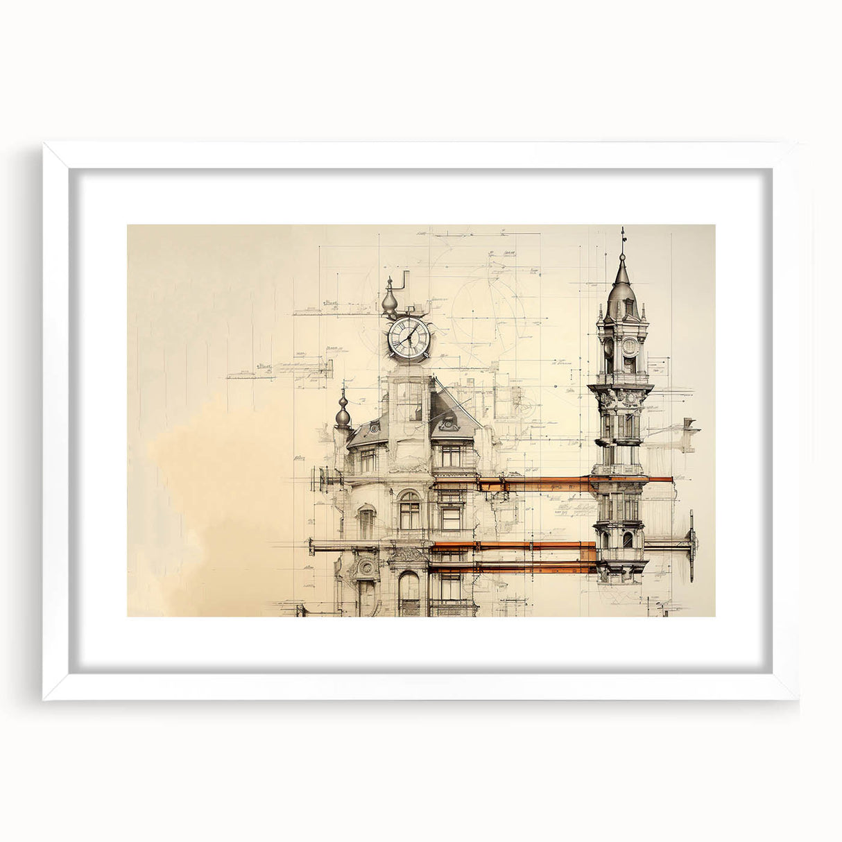 Architectural Wall Art - Clock Tower Illustration