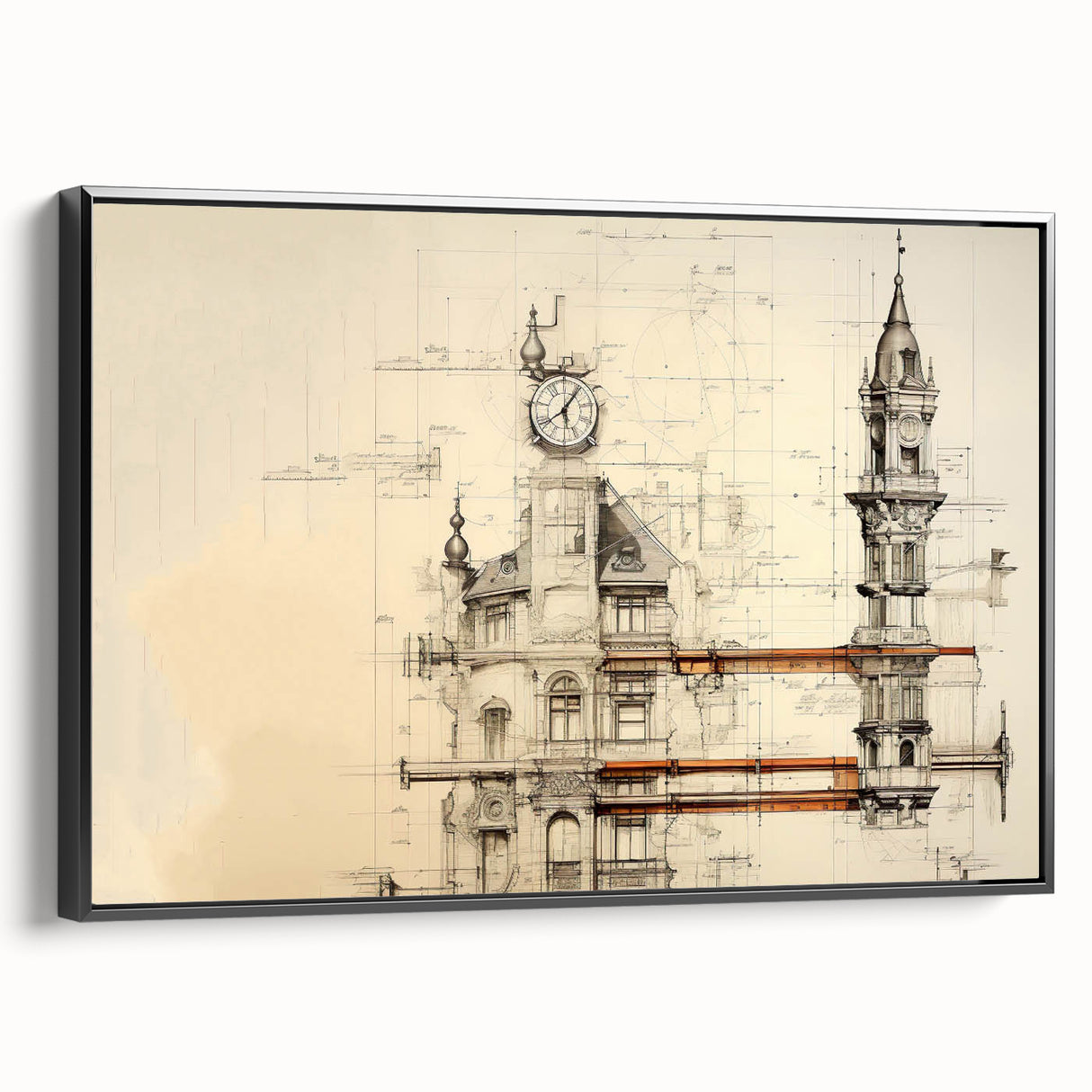 Architectural Wall Art - Clock Tower Illustration