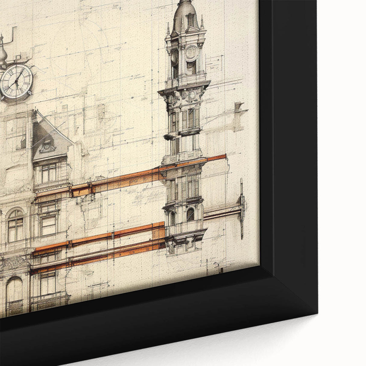 Architectural Wall Art - Clock Tower Illustration
