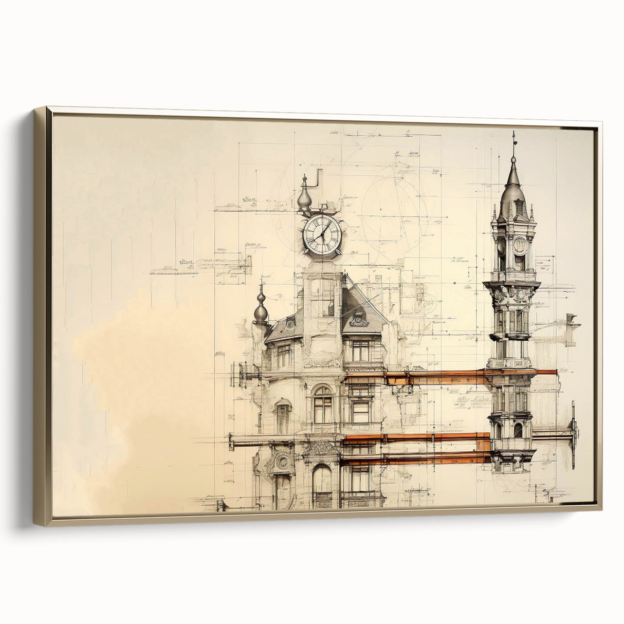 Architectural Wall Art - Clock Tower Illustration