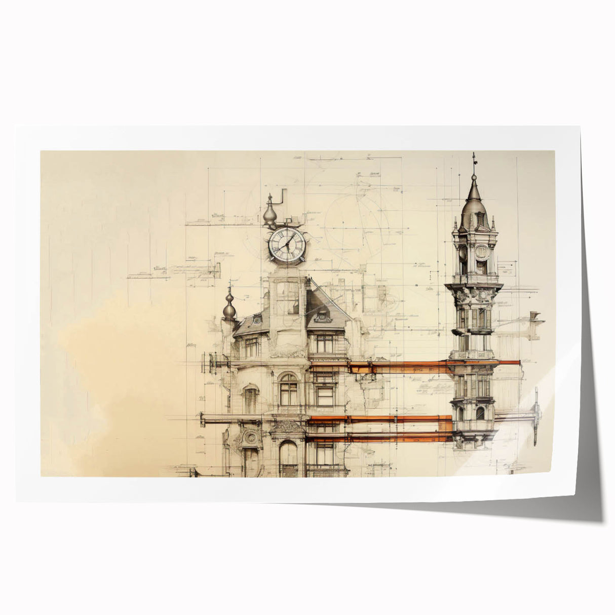 Architectural Wall Art - Clock Tower Illustration