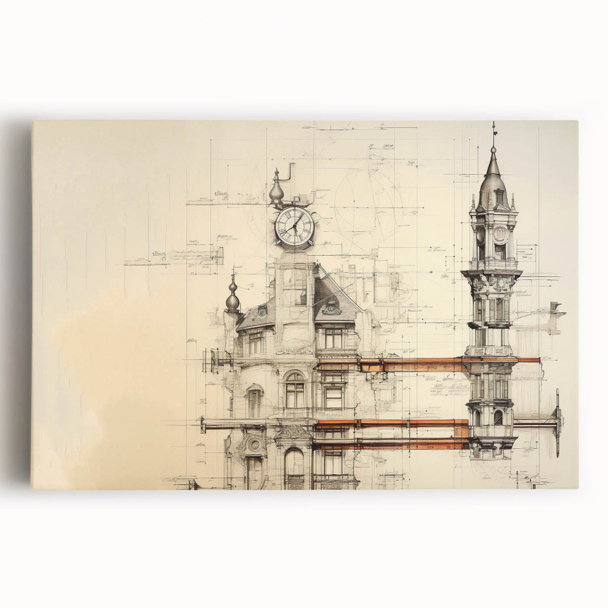 Architectural Wall Art - Clock Tower Illustration