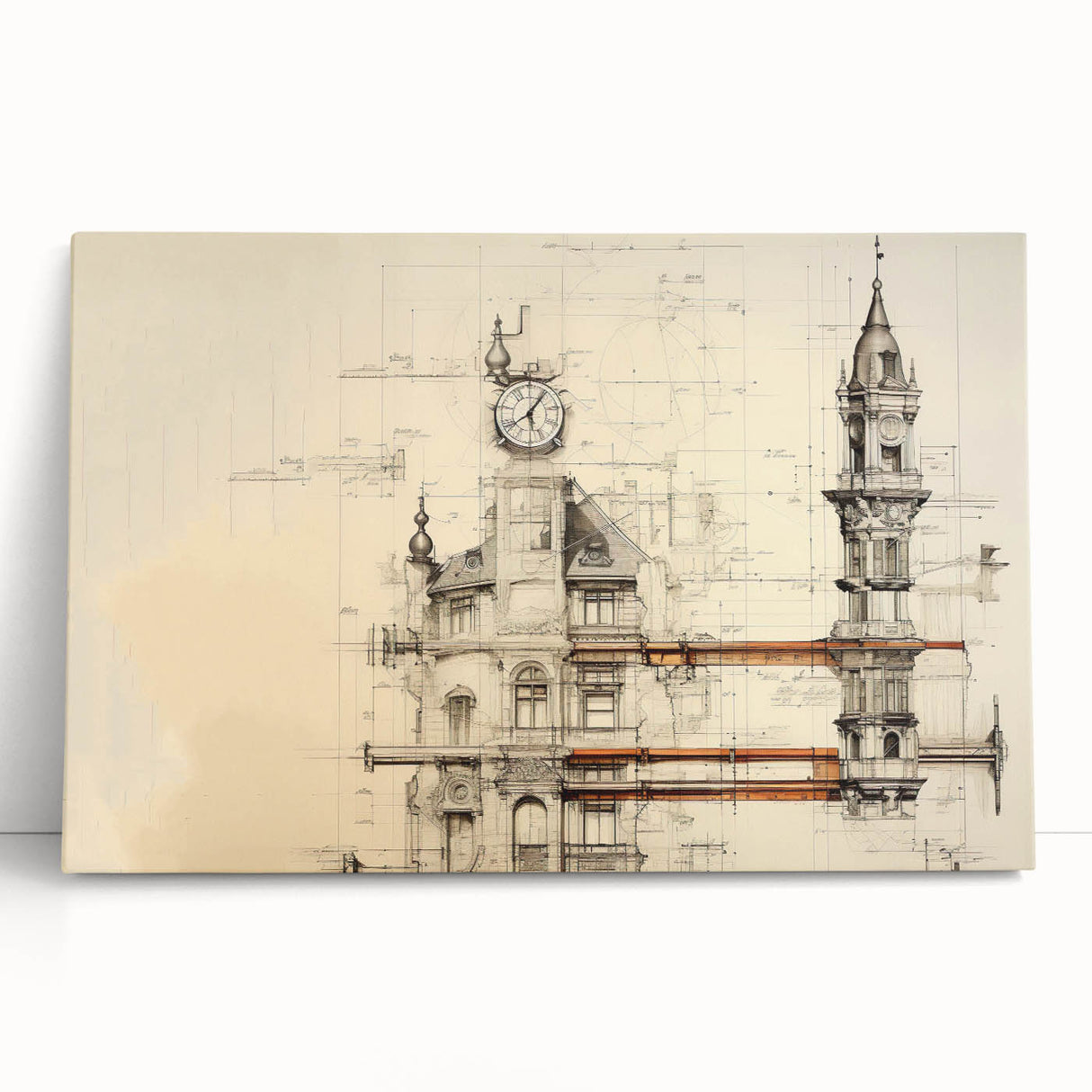 Architectural Wall Art - Clock Tower Illustration