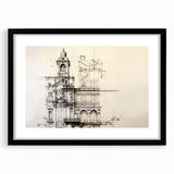Architectural Wall Art - Vintage Clock Tower Illustration