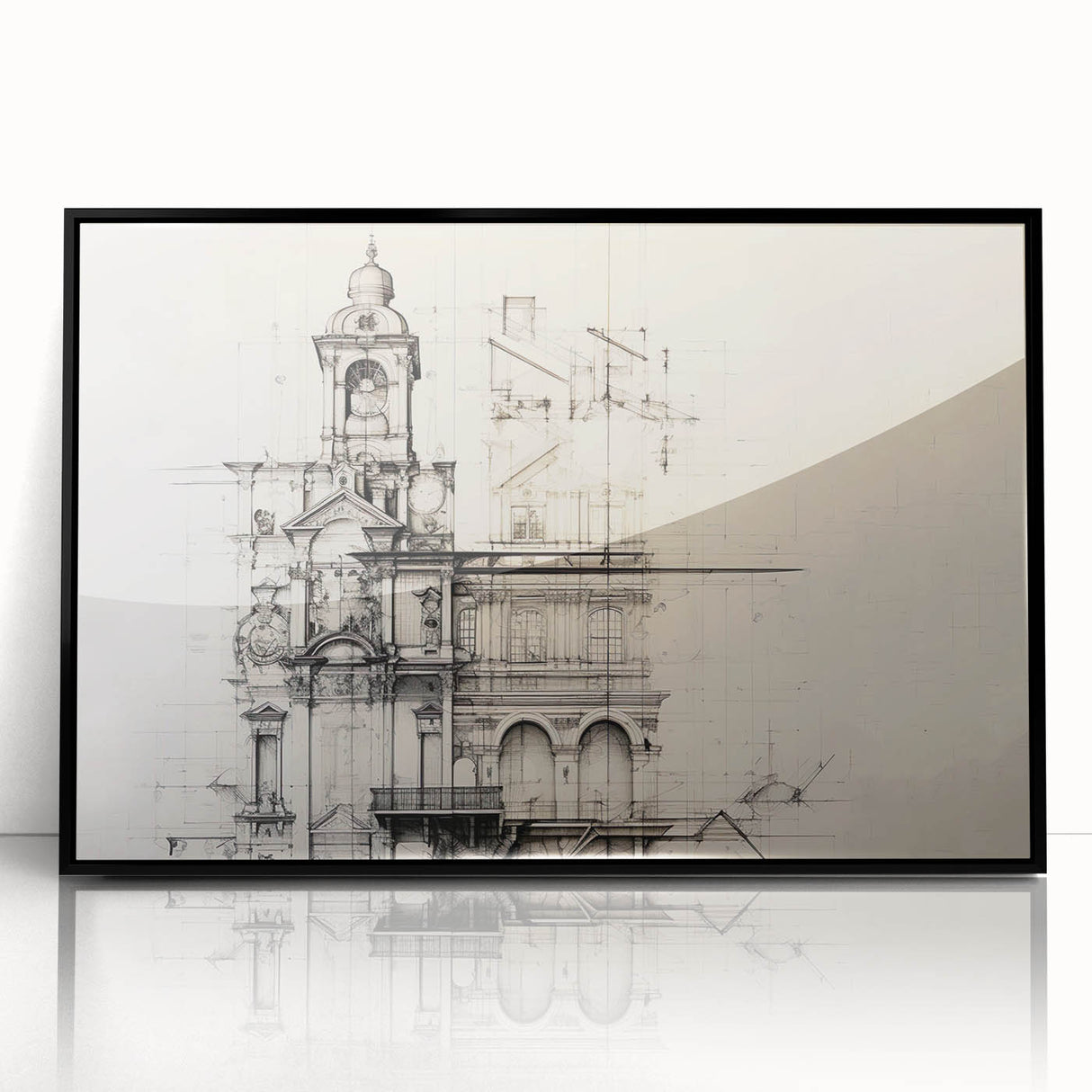 Architectural Wall Art - Vintage Clock Tower Illustration