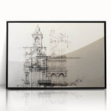 Architectural Wall Art - Vintage Clock Tower Illustration