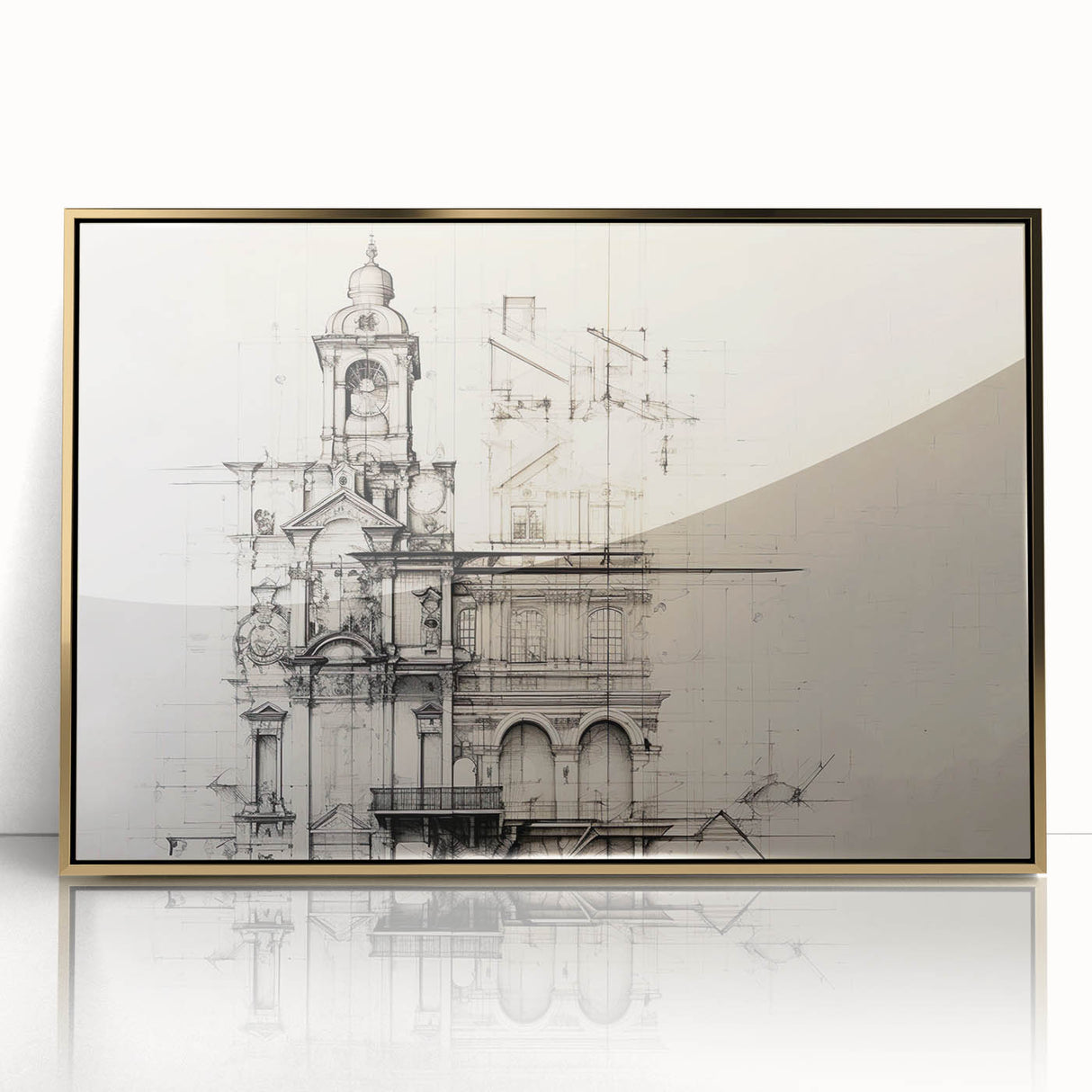 Architectural Wall Art - Vintage Clock Tower Illustration