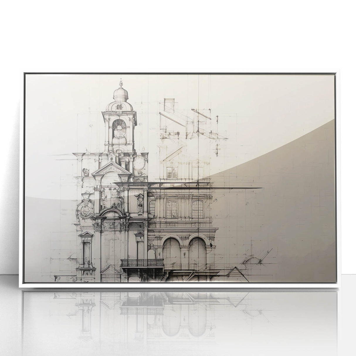 Architectural Wall Art - Vintage Clock Tower Illustration