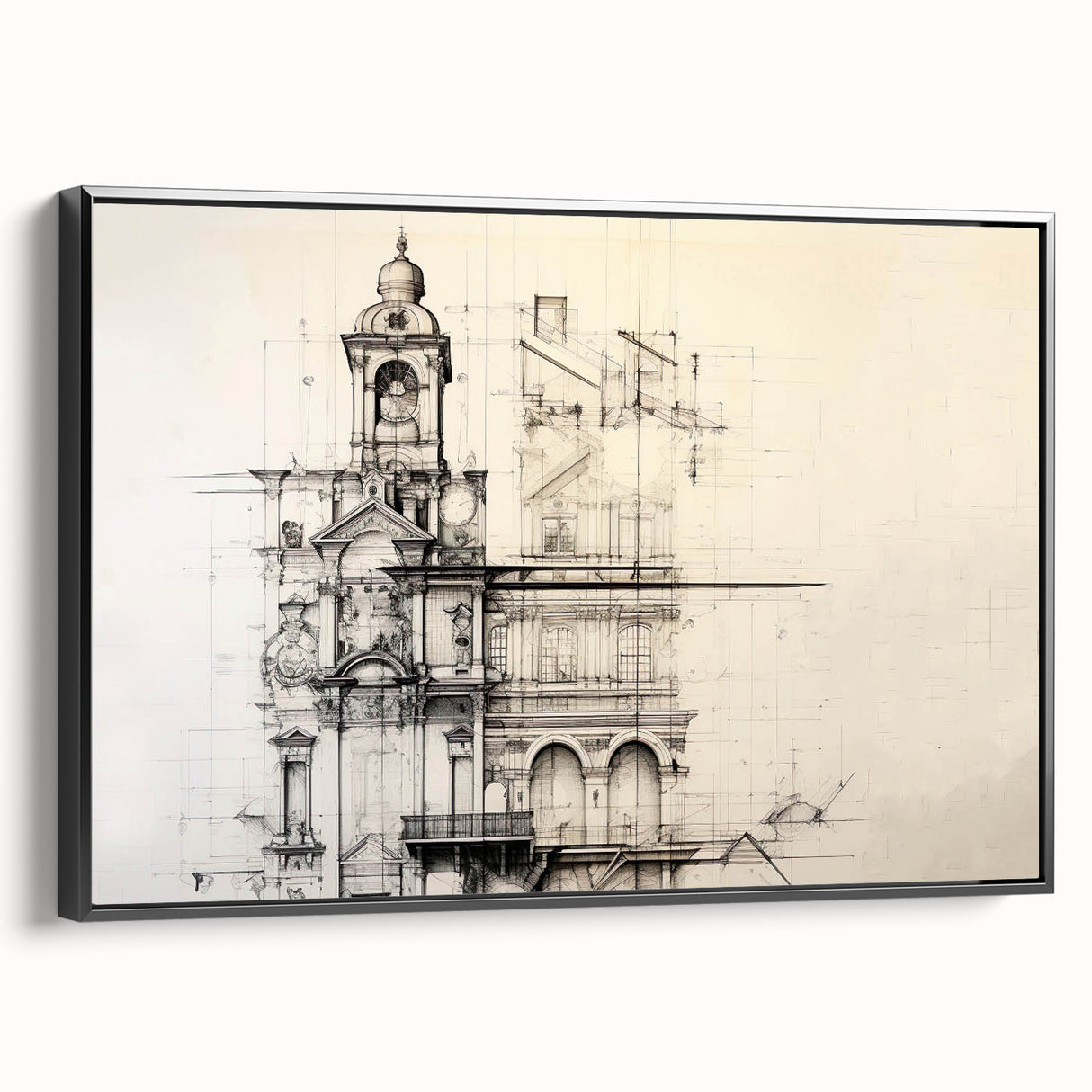 Architectural Wall Art - Vintage Clock Tower Illustration