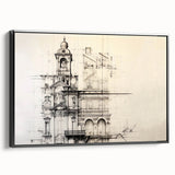 Architectural Wall Art - Vintage Clock Tower Illustration
