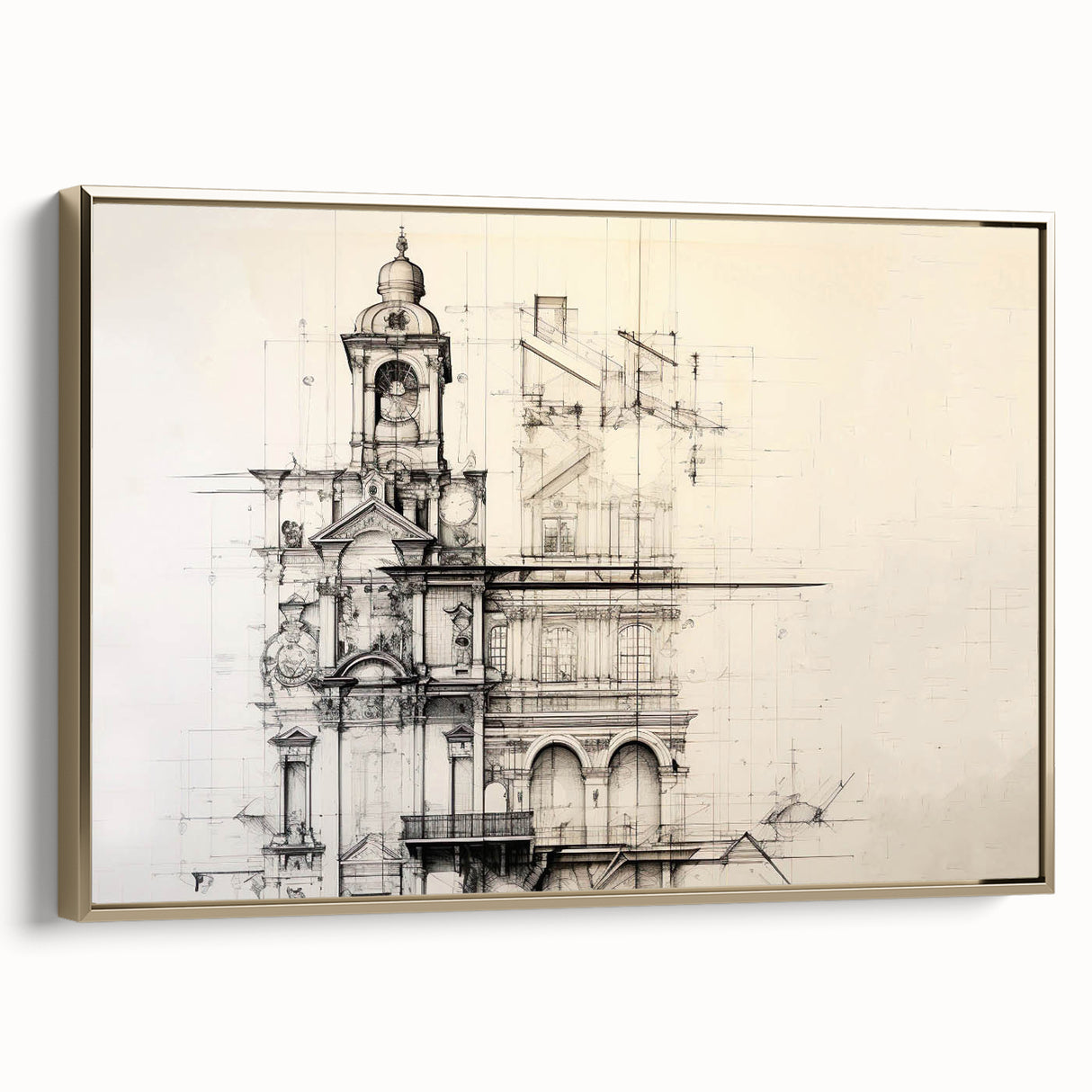 Architectural Wall Art - Vintage Clock Tower Illustration