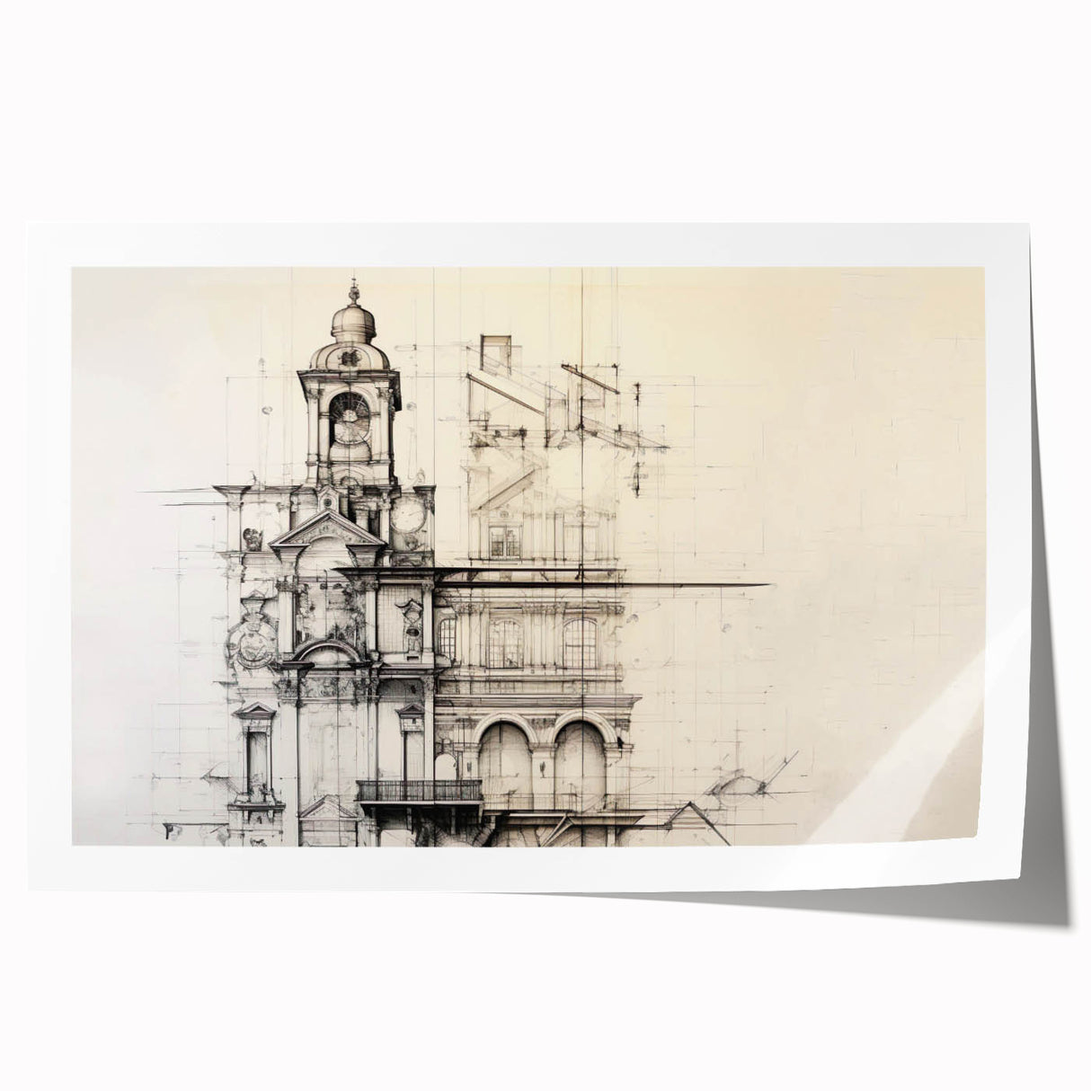 Architectural Wall Art - Vintage Clock Tower Illustration