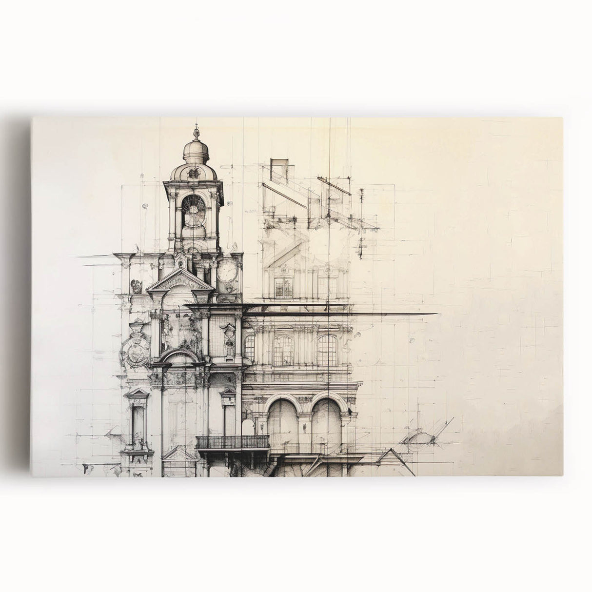 Architectural Wall Art - Vintage Clock Tower Illustration