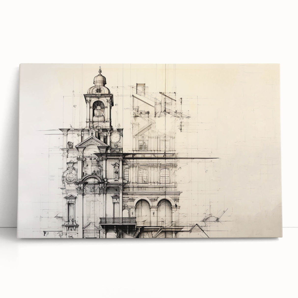 Architectural Wall Art - Vintage Clock Tower Illustration