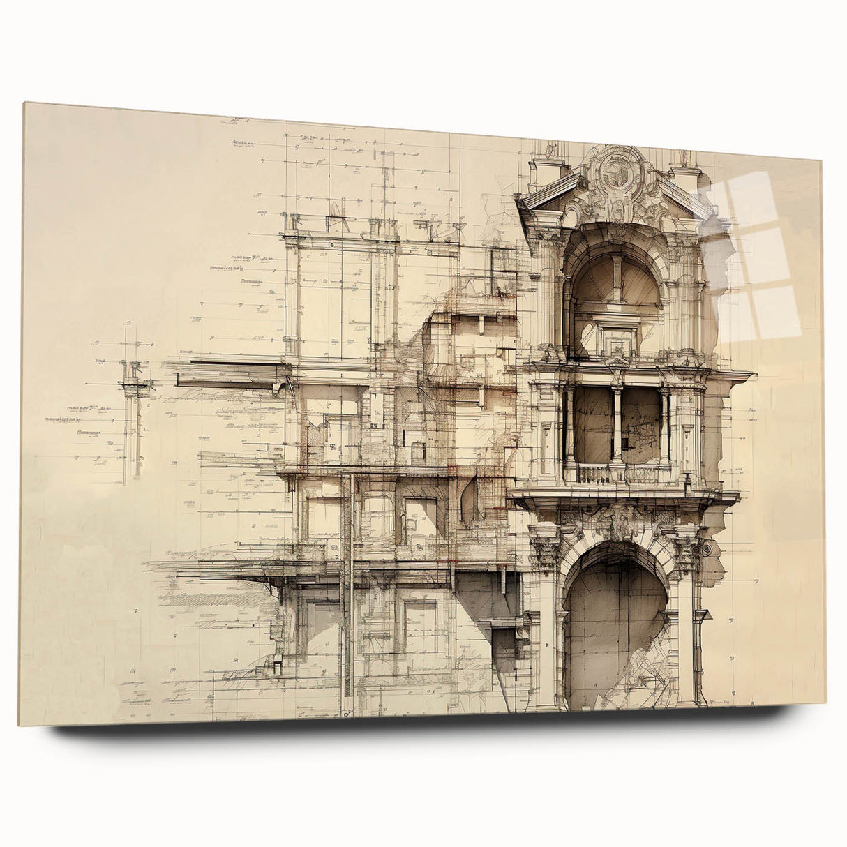 Architectural Wall Art - Vintage Facade Illustration