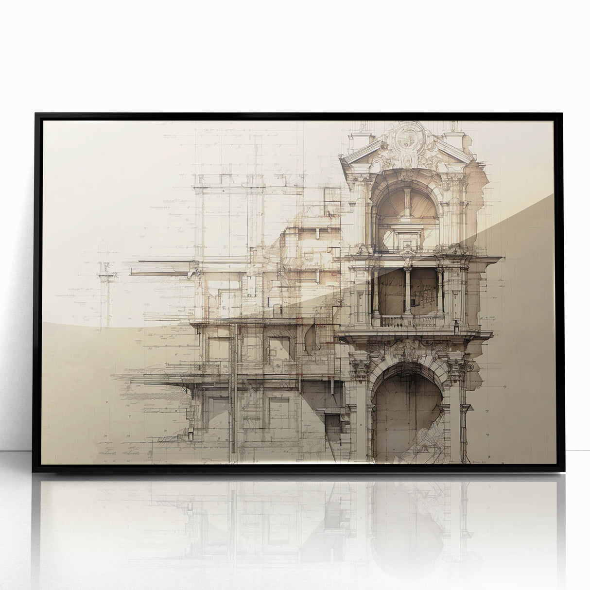 Architectural Wall Art - Vintage Facade Illustration