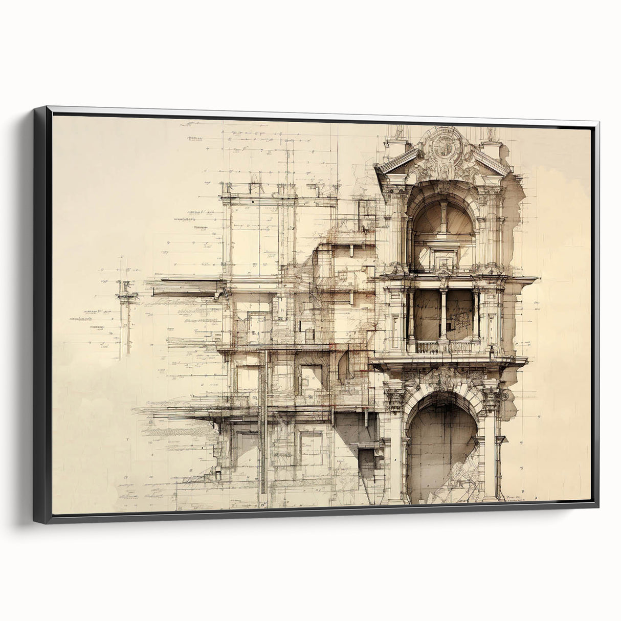 Architectural Wall Art - Vintage Facade Illustration