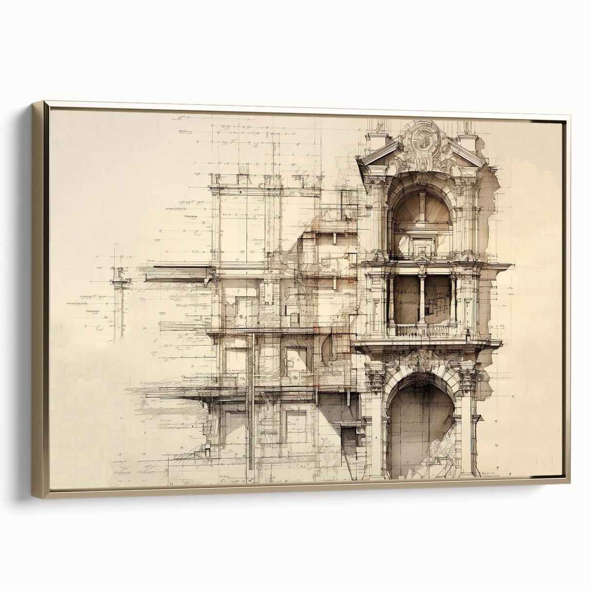 Architectural Wall Art - Vintage Facade Illustration