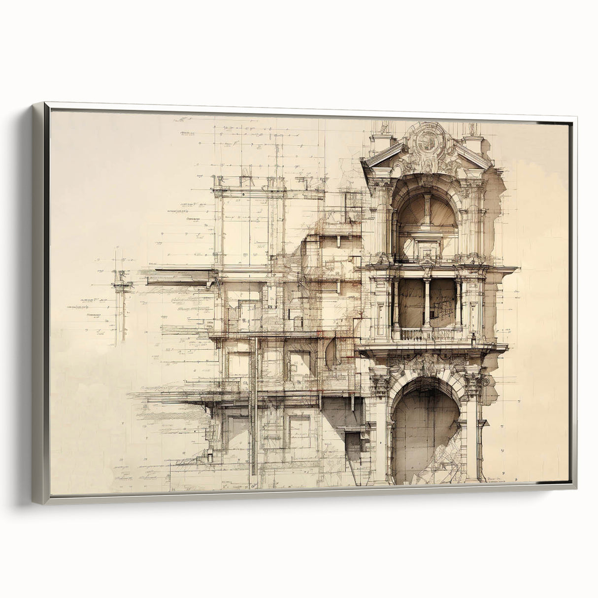 Architectural Wall Art - Vintage Facade Illustration