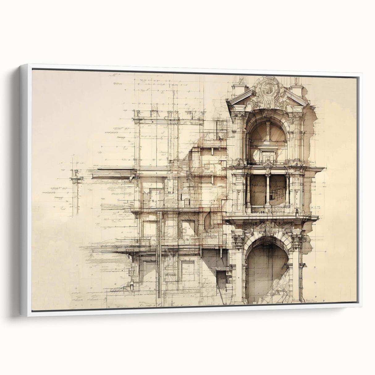 Architectural Wall Art - Vintage Facade Illustration