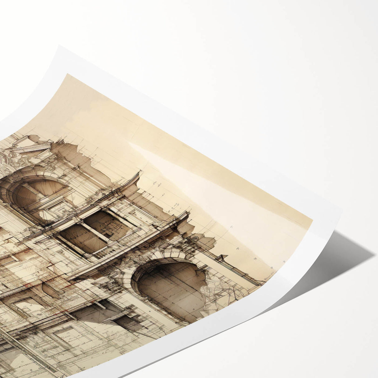 Architectural Wall Art - Vintage Facade Illustration