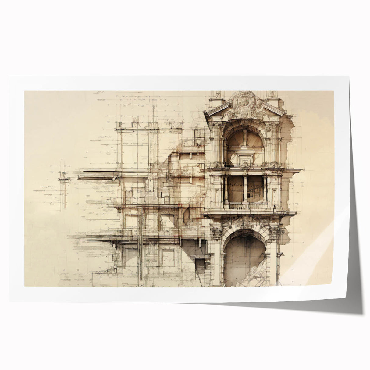 Architectural Wall Art - Vintage Facade Illustration