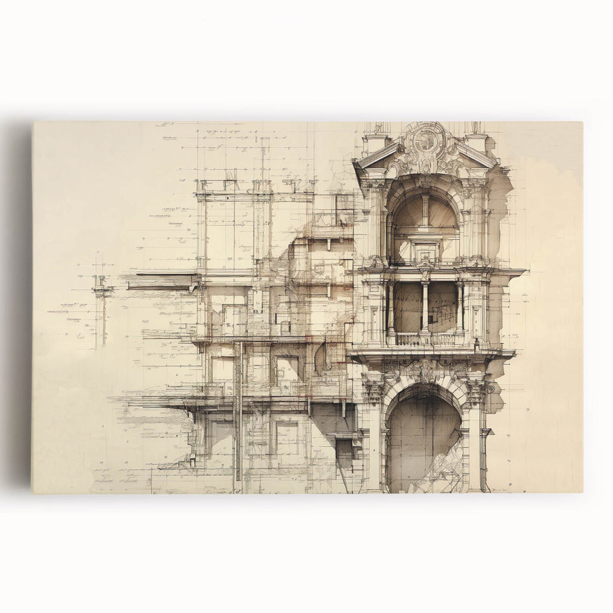 Architectural Wall Art - Vintage Facade Illustration