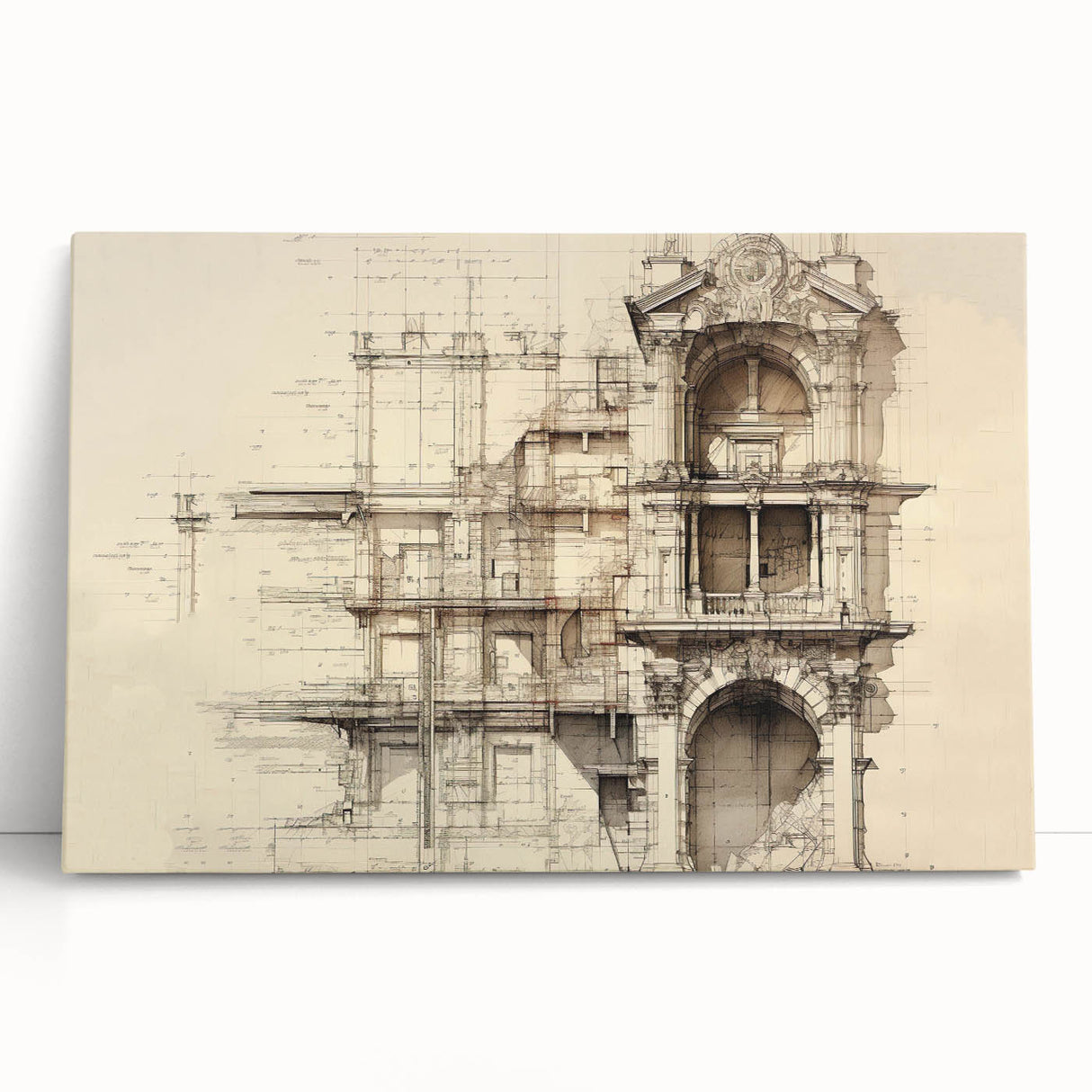 Architectural Wall Art - Vintage Facade Illustration