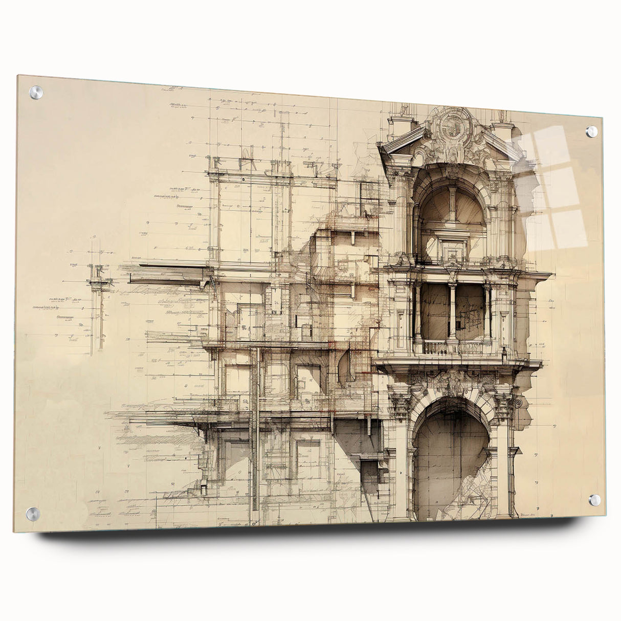 Architectural Wall Art - Vintage Facade Illustration