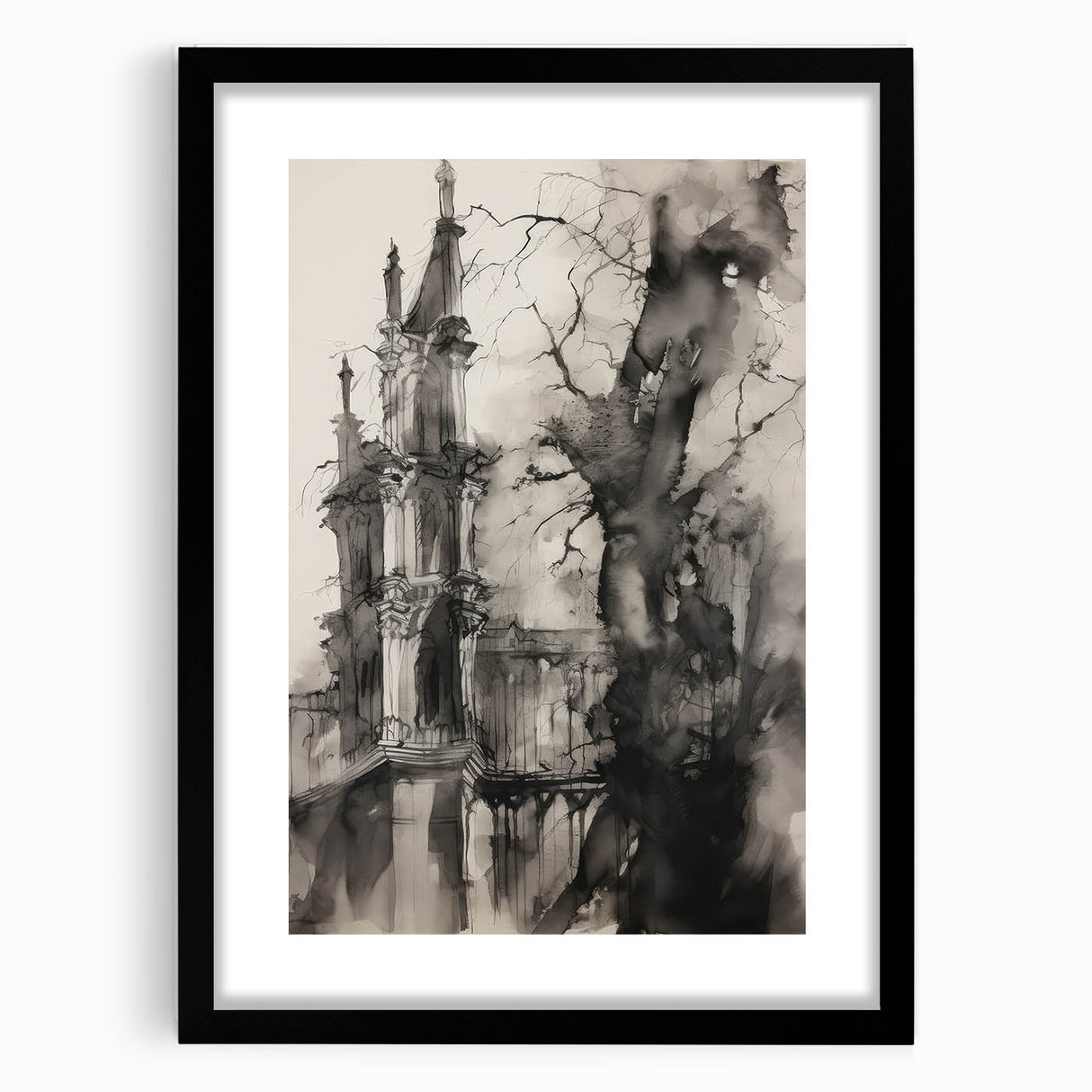 Architectural Wall Art - Gothic Tower Illustration