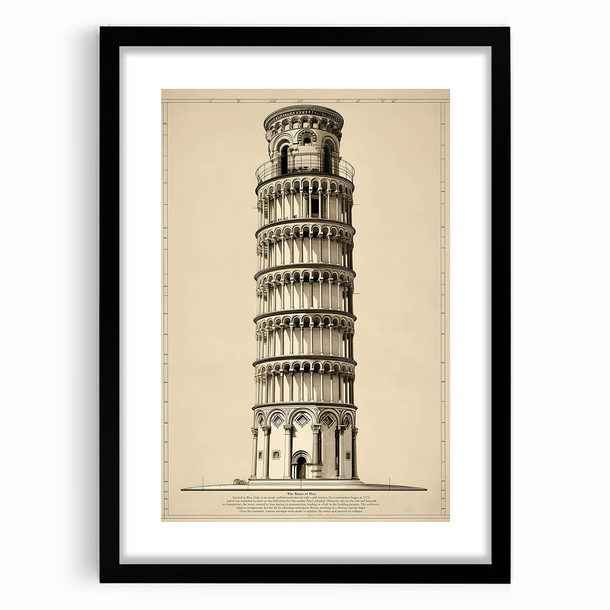 Architectural Wall Art: Leaning Tower of Pisa Print