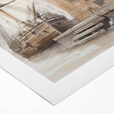 Architectural Wall Art: Historic Dock and Ship Illustration